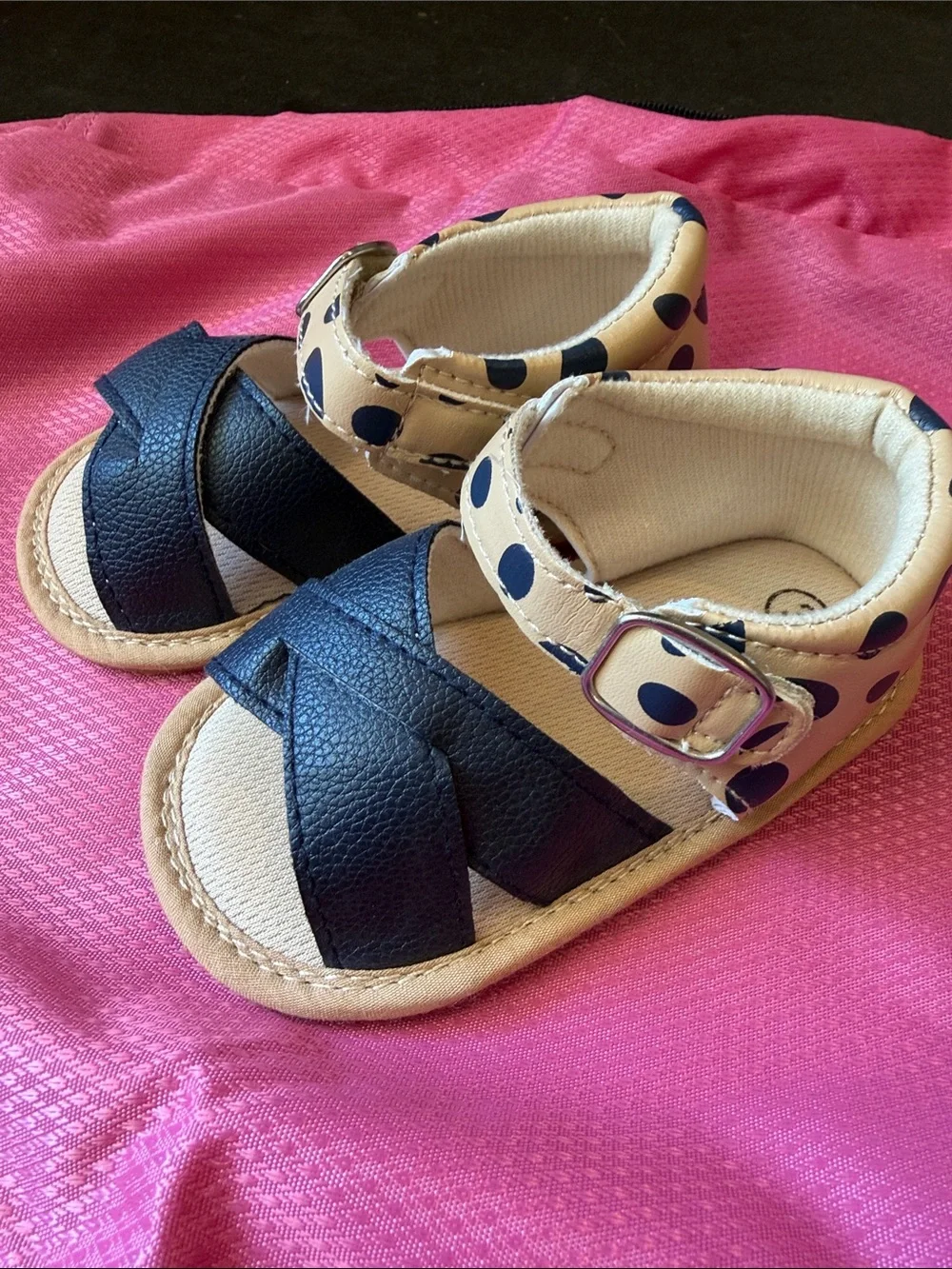 Children's Navy and Cream Polka Dot Sandals - Kids Shoes